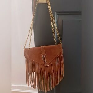 2015 Used YSL Small Suede Fringe handbag with gold chain & hardware